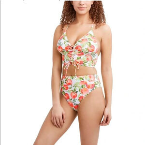 BCBGeneration NWT Peachy Lace  Up  (Midkini) Bikini Bathing Suit XS